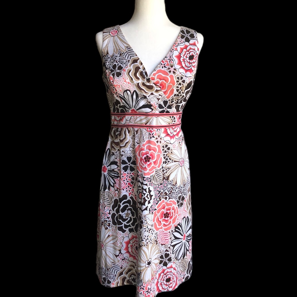 Dress Barn White/Coral/Brown Floral Sleeveless Dress-Sz 10